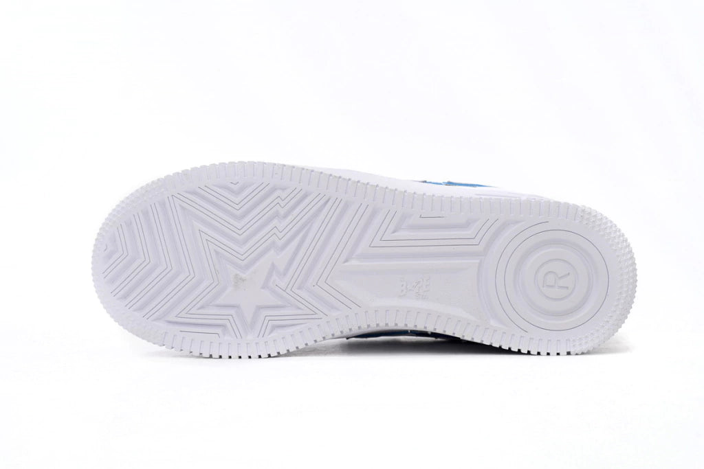 A Bathing Ape Bape Sta Low White and Blue Border