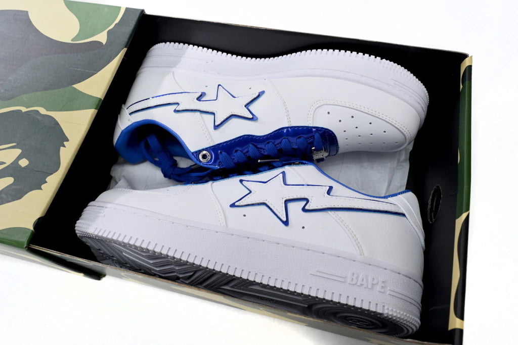 A Bathing Ape Bape Sta Low White and Blue Border