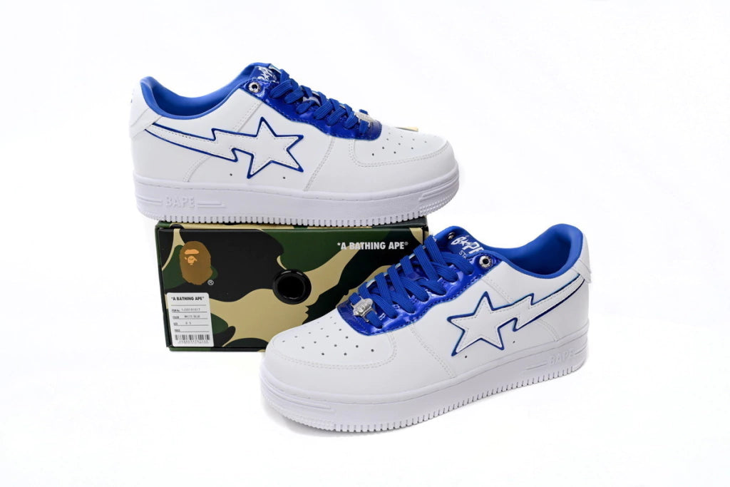 A Bathing Ape Bape Sta Low White and Blue Border