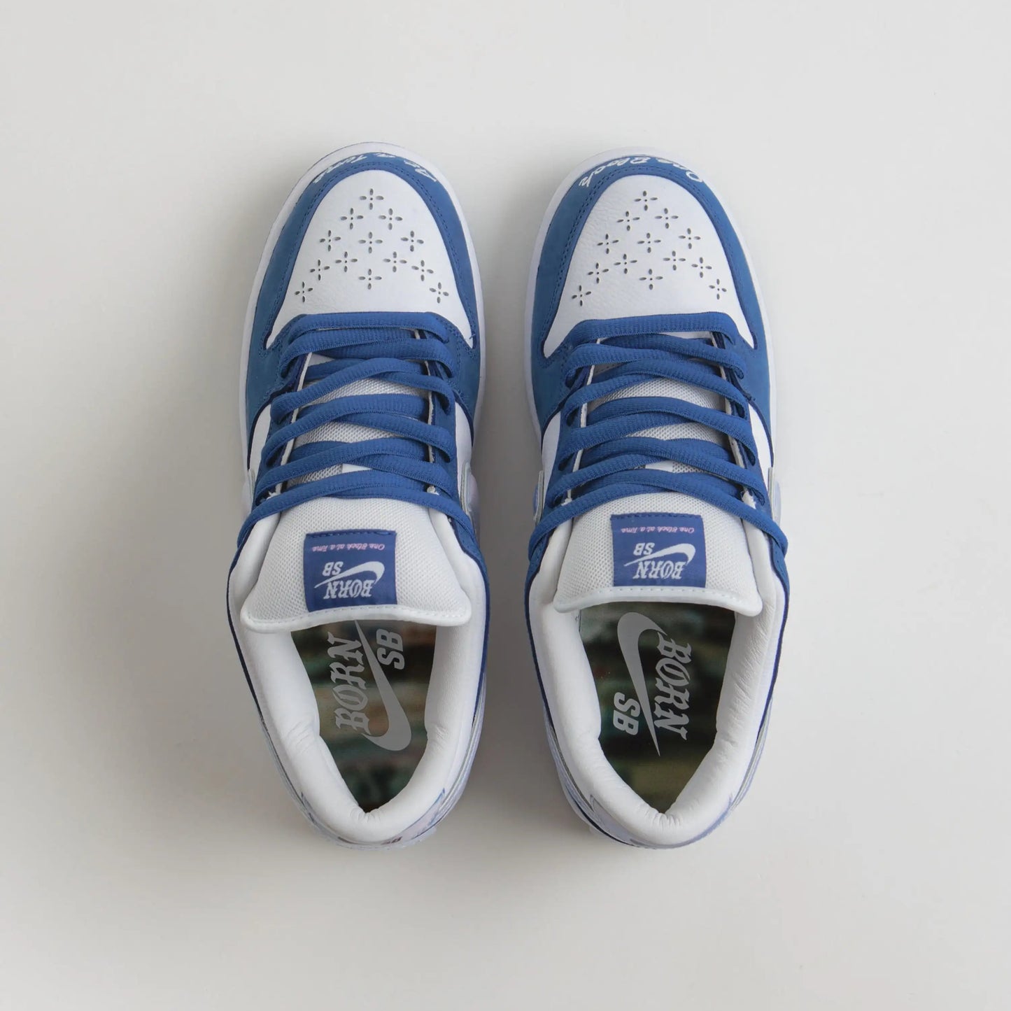 Tênis Nike Azul Dunk Low Born x Raised Block At a Time Parte de Cima Mostrando os Detalhes