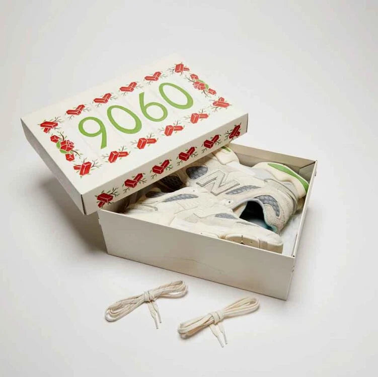 Tênis Bege New Balance 9060 Bricks & Wood Par Dentro da Caixa
