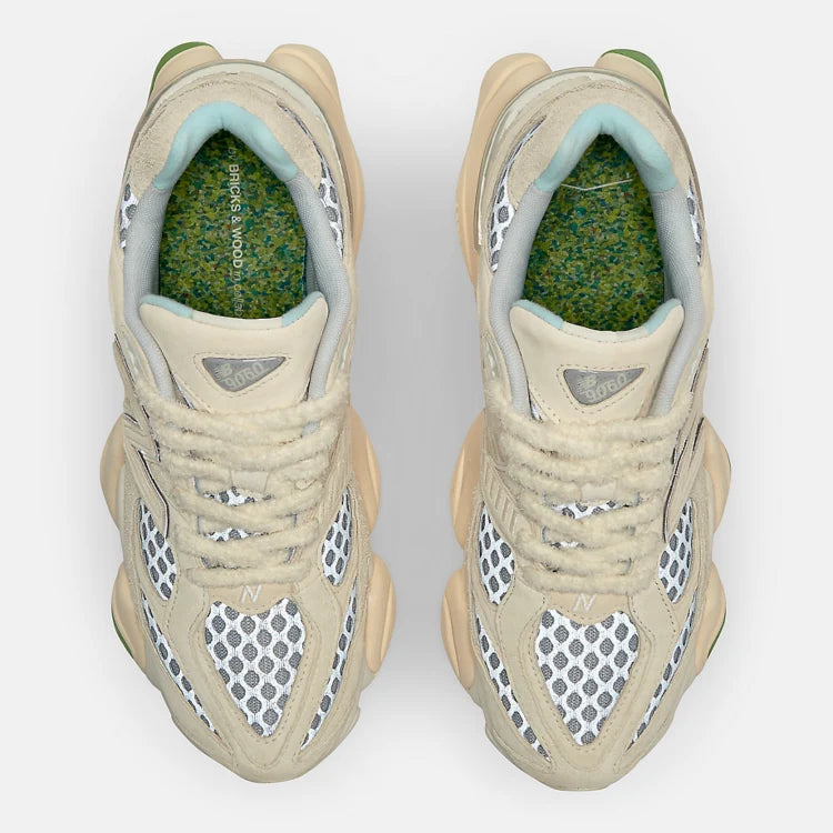 Tênis Bege New Balance 9060 Bricks & Wood Par Visto por Cima