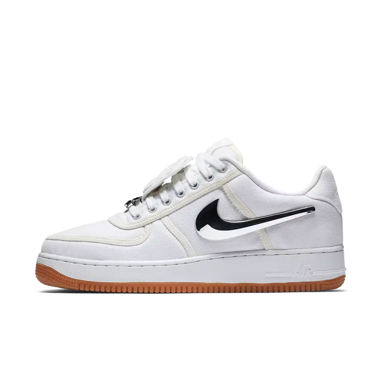 Tênis Branco Nike Air Force 1 Low Travis Scott Sail Parte Lateral Esquerda