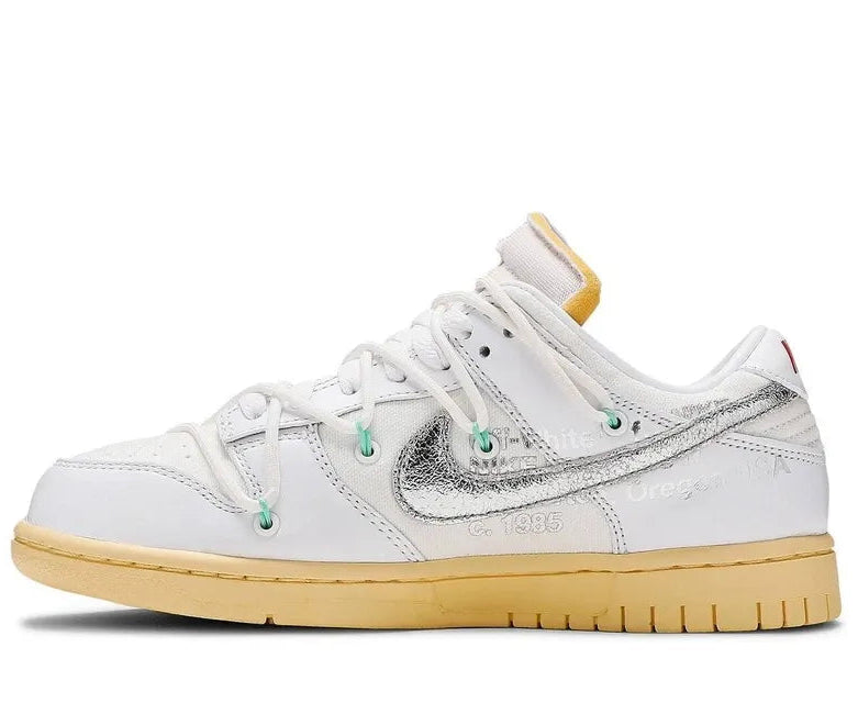 Tênis Branco Nike Dunk Low Off White 1:50 Parte Lateral Esquerda