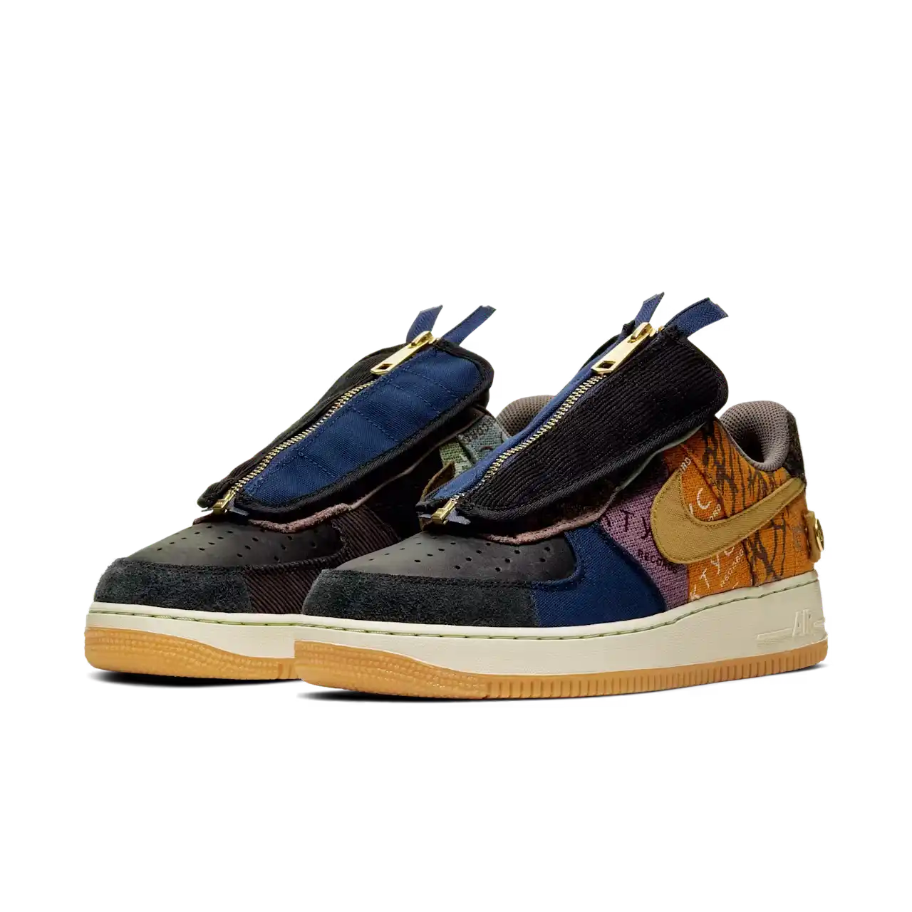 Nike Air Force 1 Low Travis Scott Cactus Jack Par de Frente em Detalhes