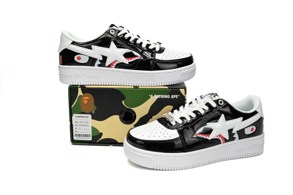 A Bathing Ape Bape Sta Low Black and White Shark