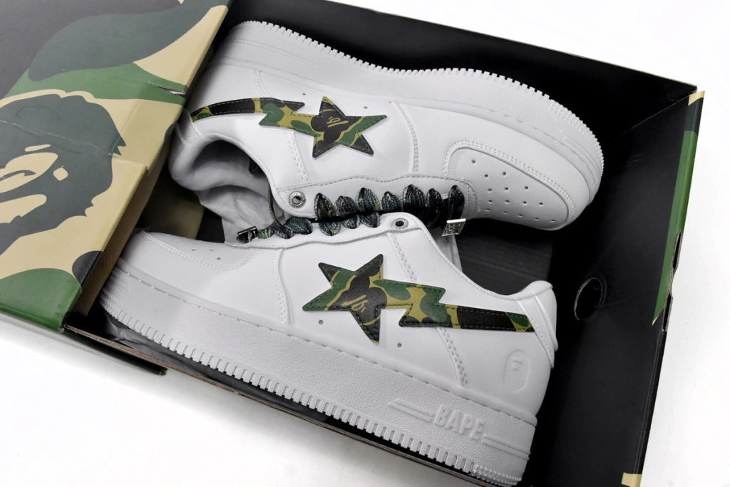 A Bathing Ape Bape Sta Low White Green Camouflage