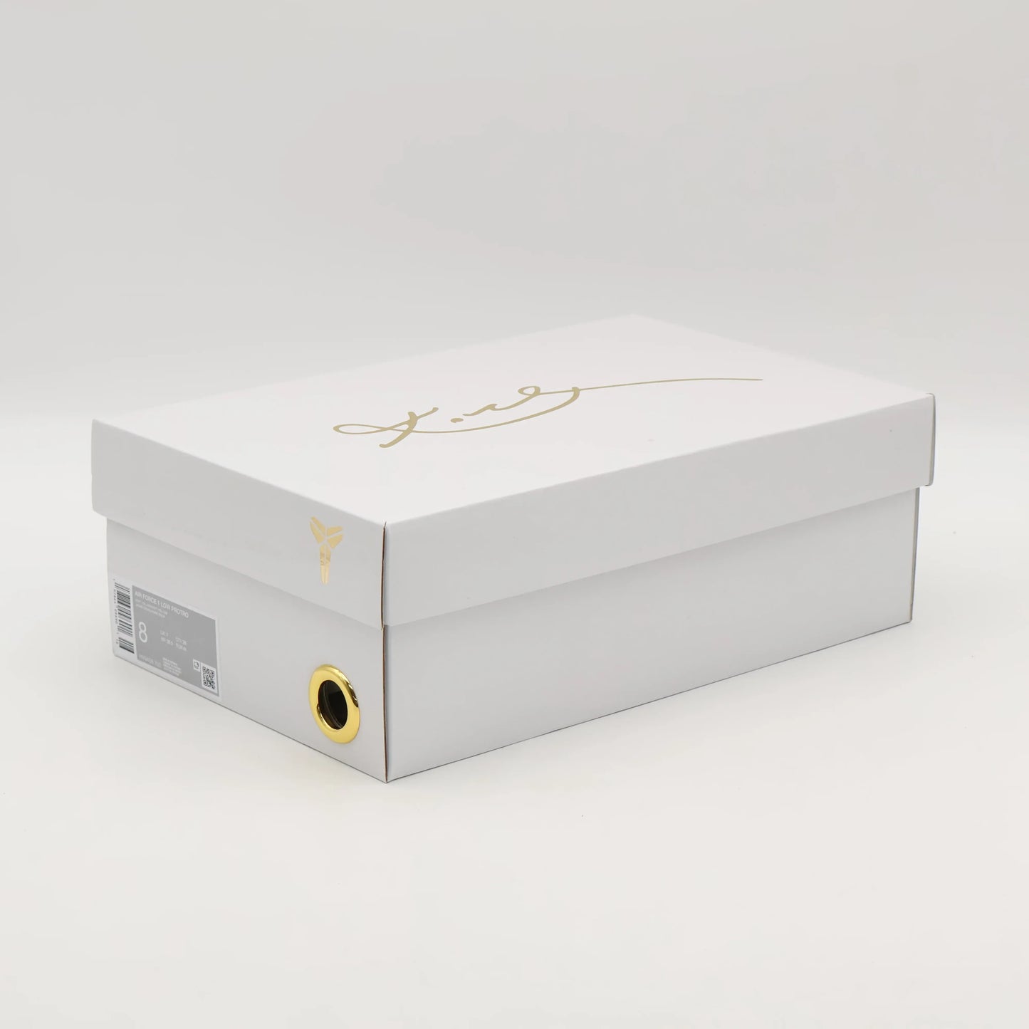 Tenis-Amarelo-Nike-Air Force-1-Low-Kobe-Bryant-Protro-Mamba-Mentality Vista da Caixa Branca do Kobe Bryant