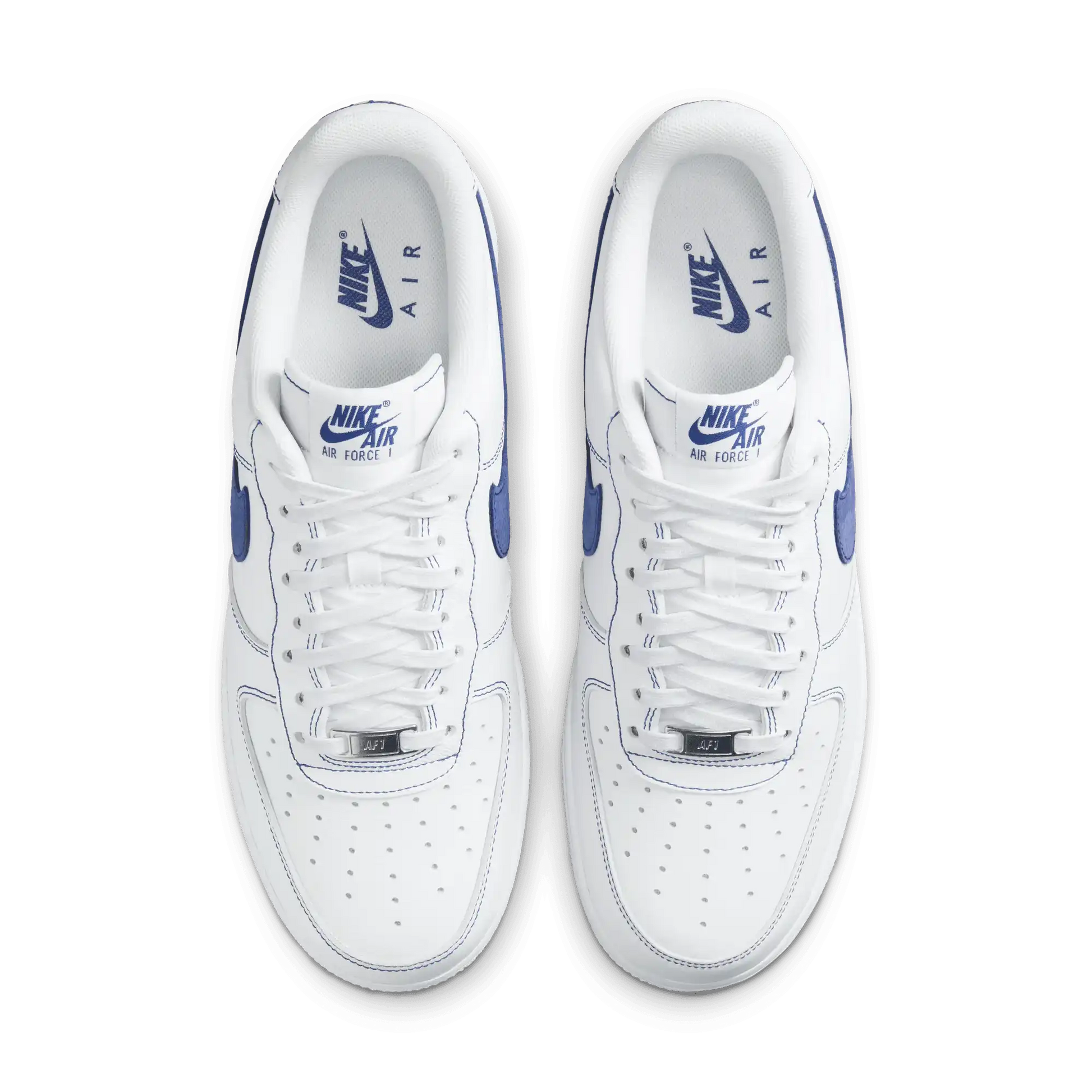 Tênis Branco com Azul Nike Air Force 1 Low 07 LV8 White Deep Royal Blue Par Visto por Cima