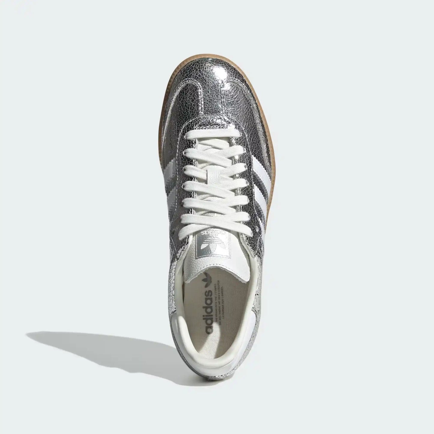 Tênis Adidas Samba Prateado Silver Metallic Cracked Leather Parte do Cabedal Vista por Cima