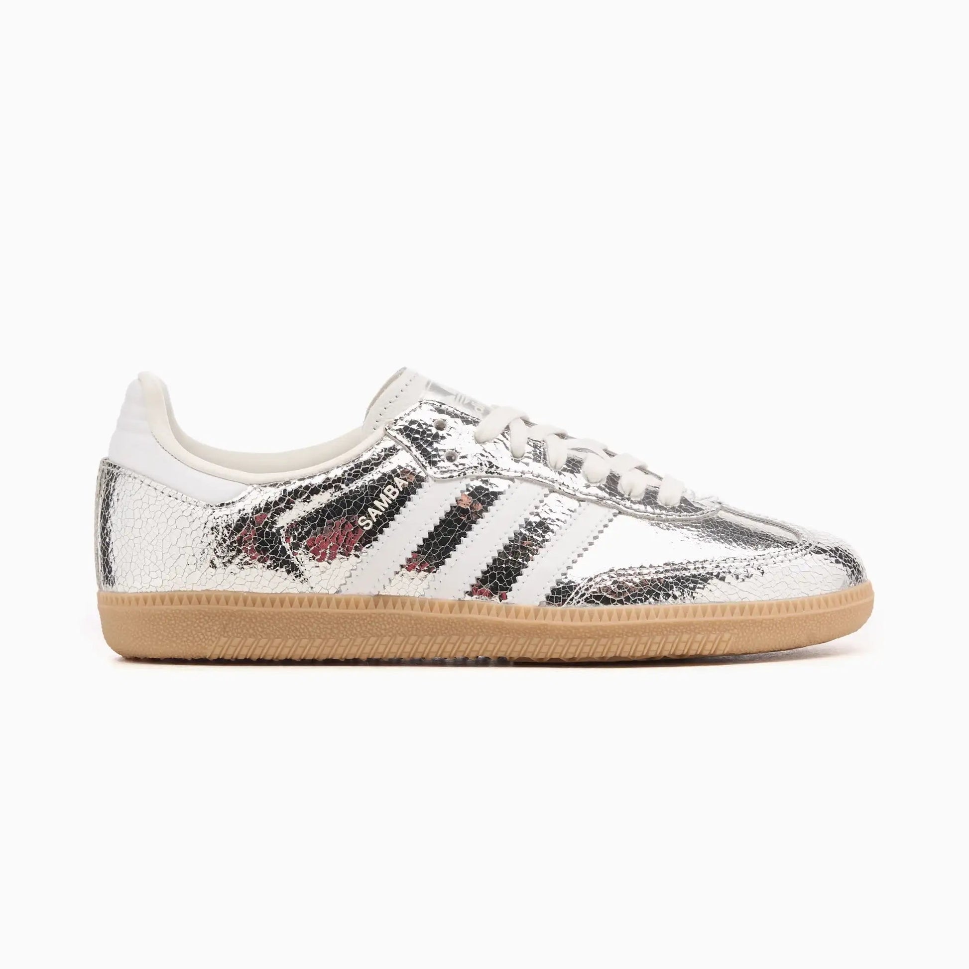 Tênis Adidas Samba Prateado Silver Metallic Cracked Leather Parte Lateral Direita