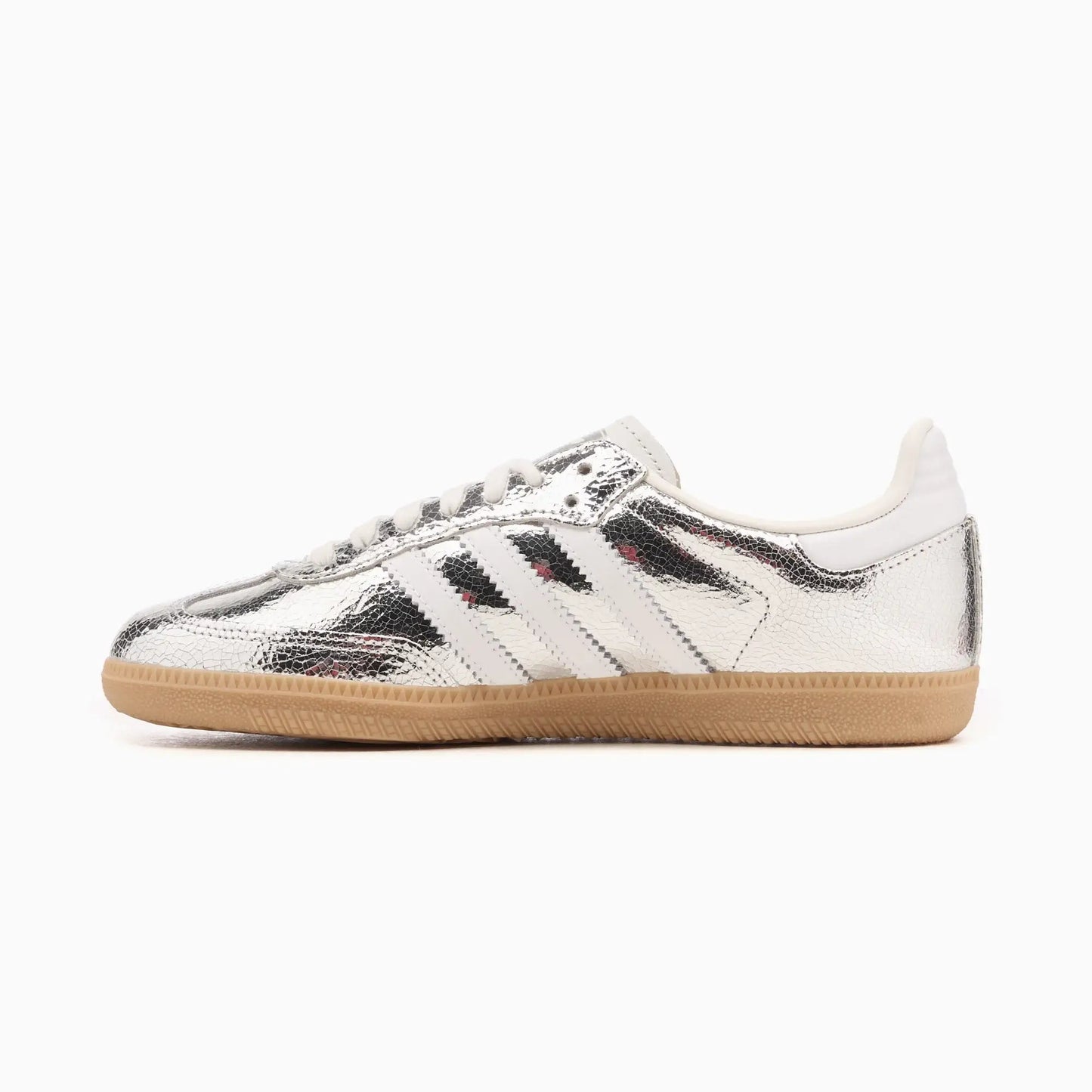 Tênis Adidas Samba Prateado Silver Metallic Cracked Leather Parte Lateral Esquerda
