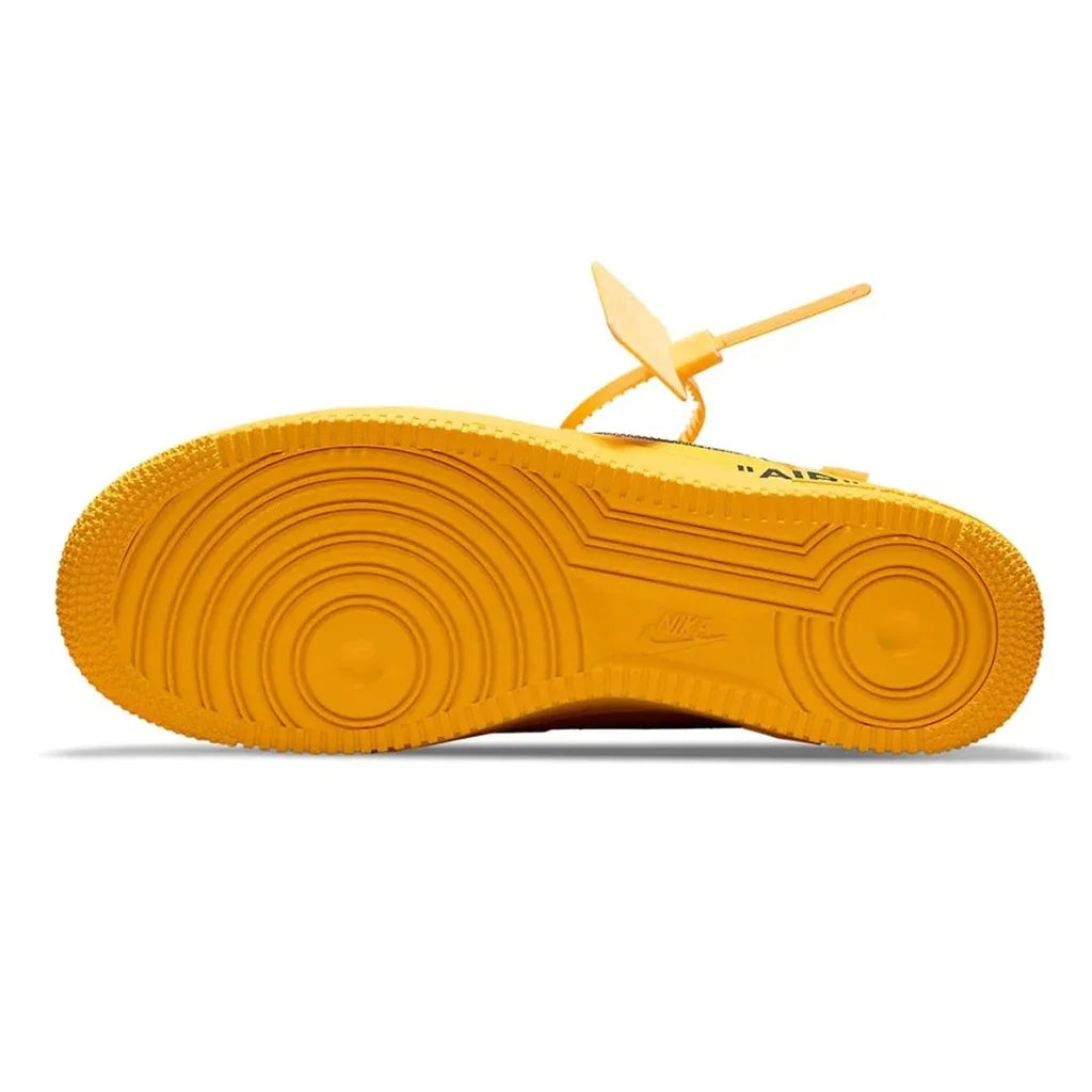 Nike Air force 1 Low Off White University Gold Metallic Silver Parte do Solado Amarelo