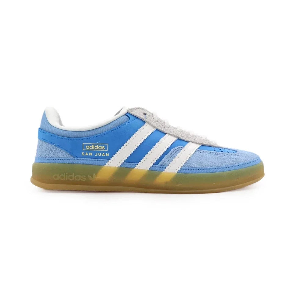 Tênis Azul Adidas Gazelle Indoor x Bad Bunny San Juan Parte Lateral Direita