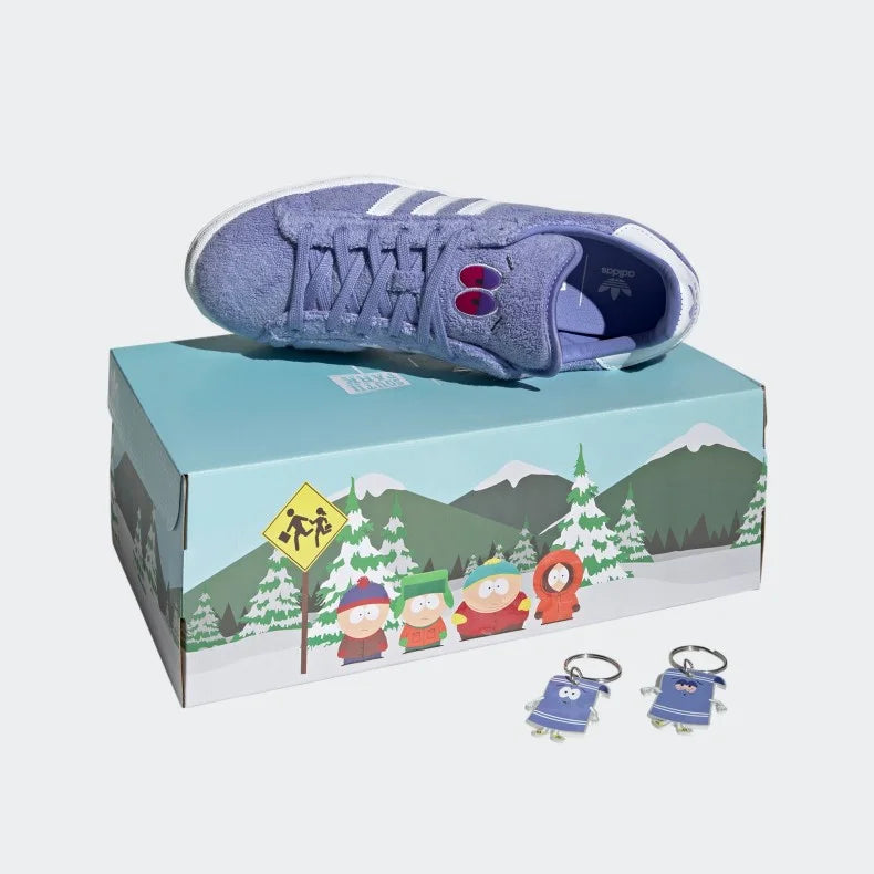 Tênis Azul Adidas South Park Campus 80 Toalinha Par em Cima da Caixa com Olhos Vermelhos