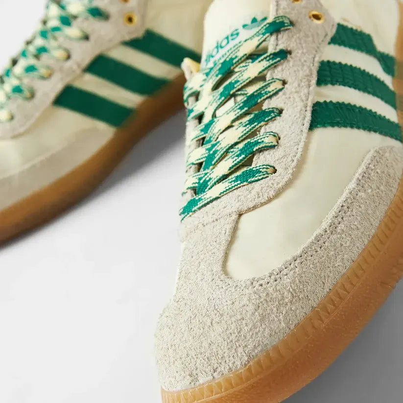 Adidas Samba x Wales Bonner Cream White Bold Green Parte Frontal em Detalhes
