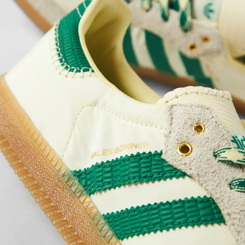 Adidas Samba x Wales Bonner Cream White Bold Green Parte Lateral Detalhada