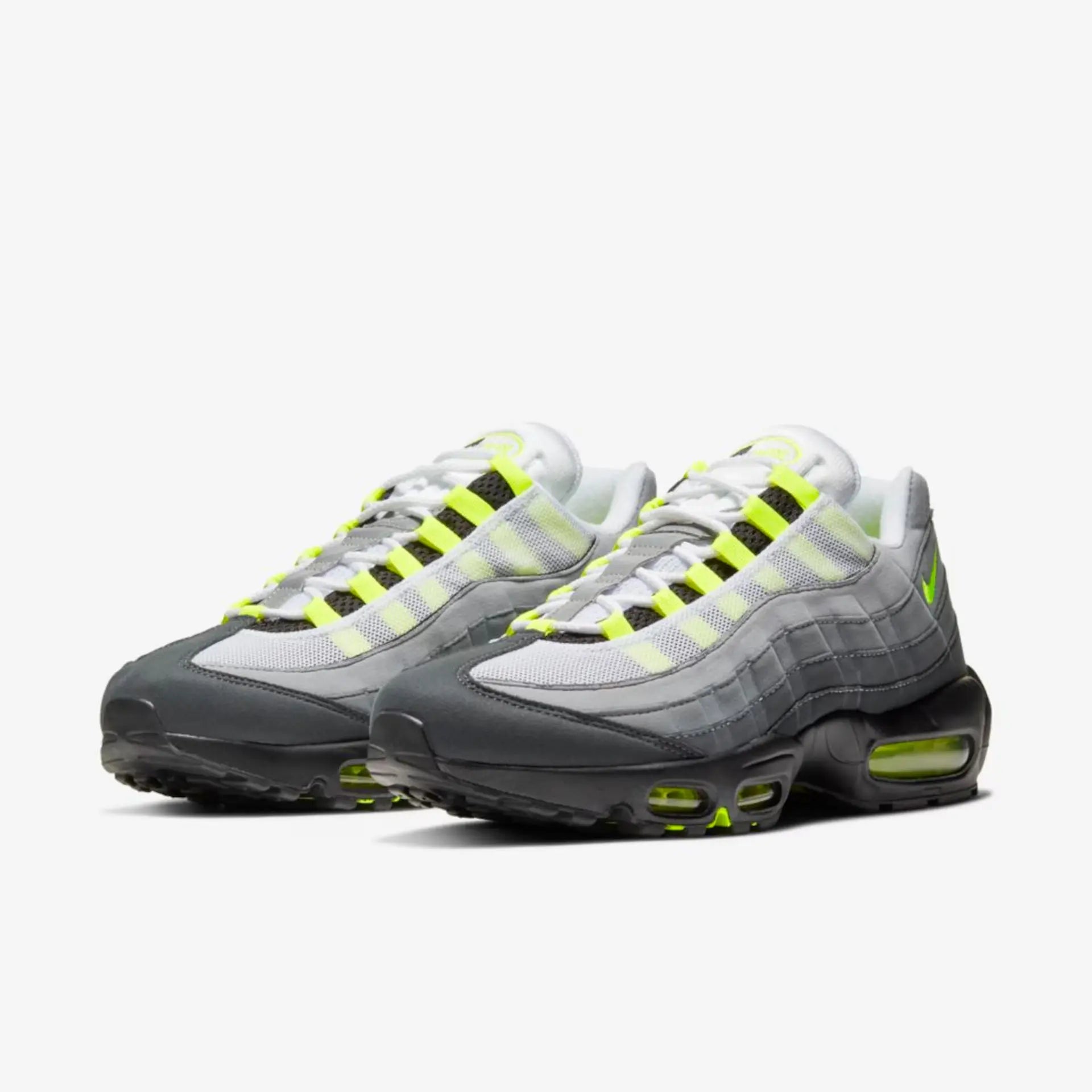 Tênis Cinza com Neon Nike Air Max 95 OG Neon Par Visto de Frente