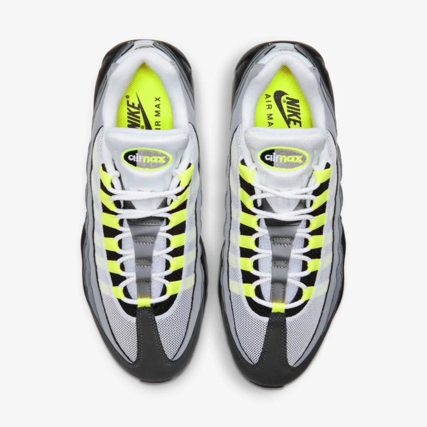 Tênis Cinza com Neon Nike Air Max 95 OG Neon Par Visto Por Cima