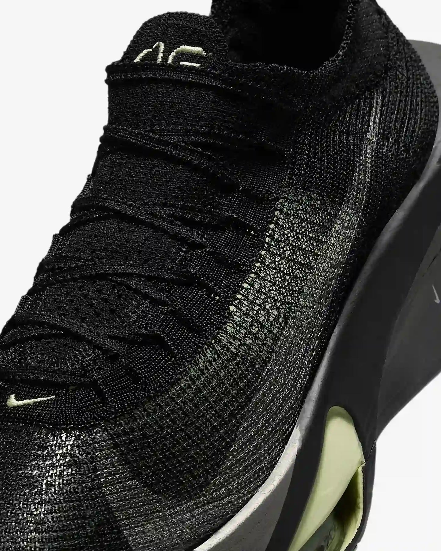 Tênis de Corrida Nike Air Zoom Alphafly 3 Black Olive Parte Frontal em Detalhes