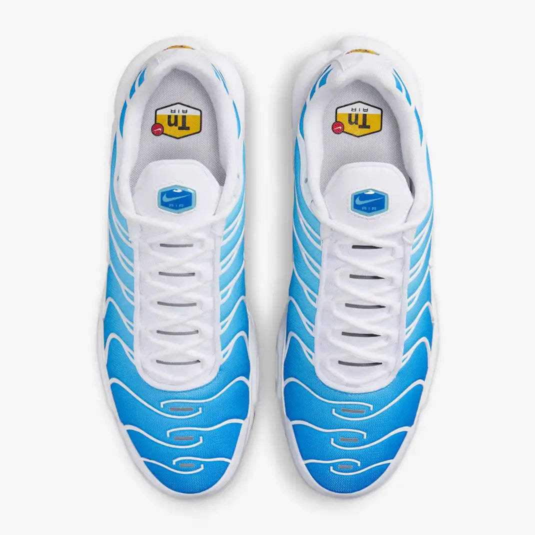 Tênis Azul com Branco Nike Air Max TN Plus Battle Blue Par Visto Por Cima