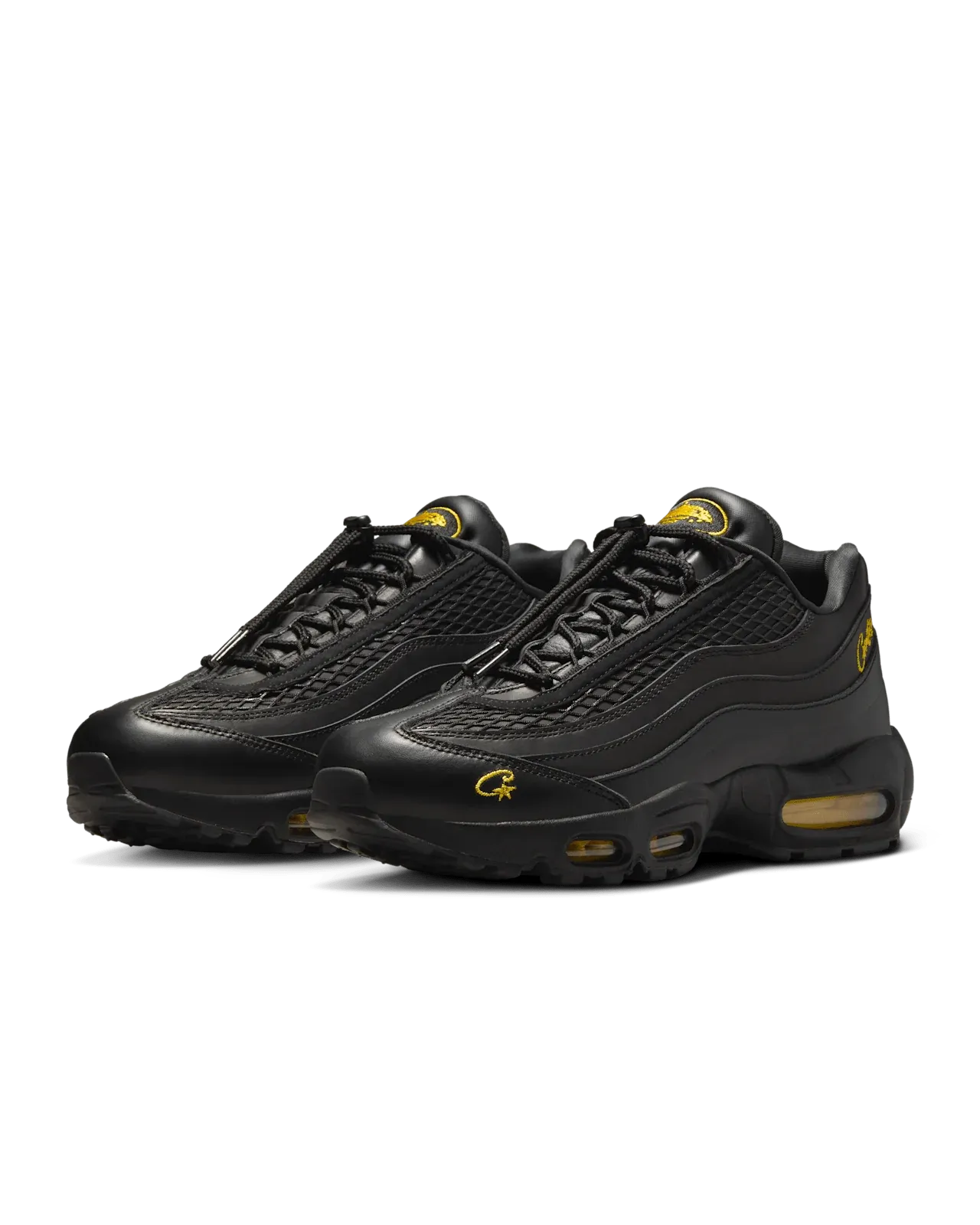 Tênis Preto com Amarelo Nike Air Max 95 Corteiz Honey Black Par Visto de Frente