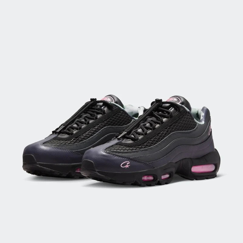 Tênis Azul com Rosa Nike Corteiz Air Max 95 Pink Beam Par Visto de Frente