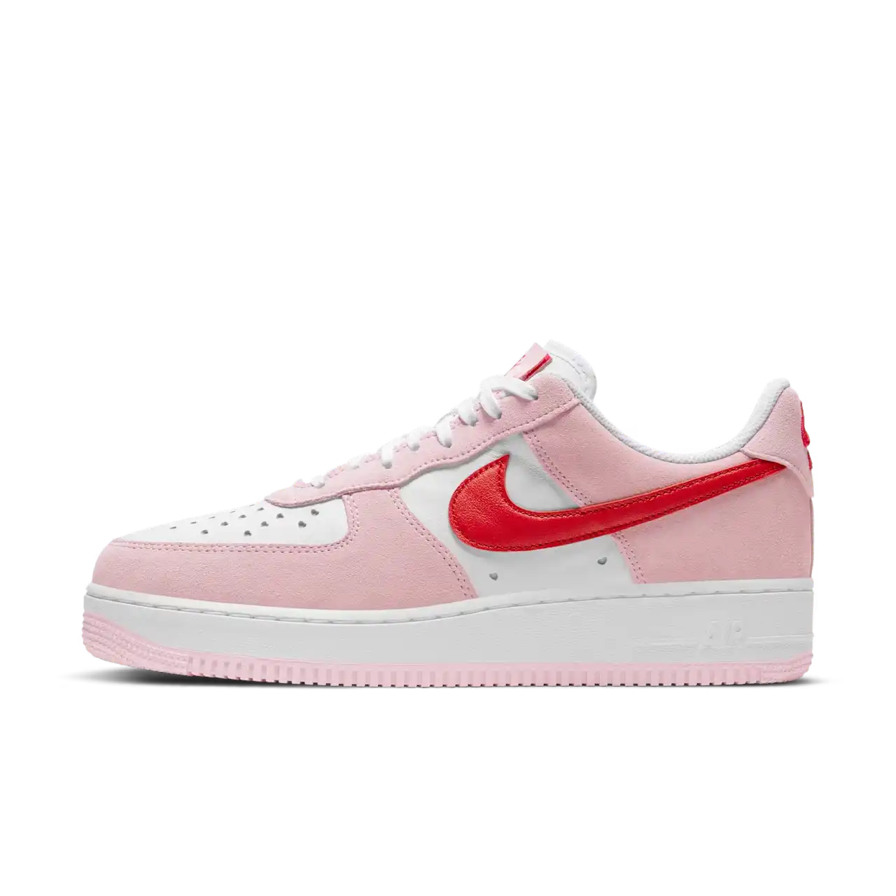 Tênis Rosa Dia dos Namorados Nike Air Force 1 Low Valentine’s Day Love Letter Parte Esquerda Com Dois Formatos de Coração