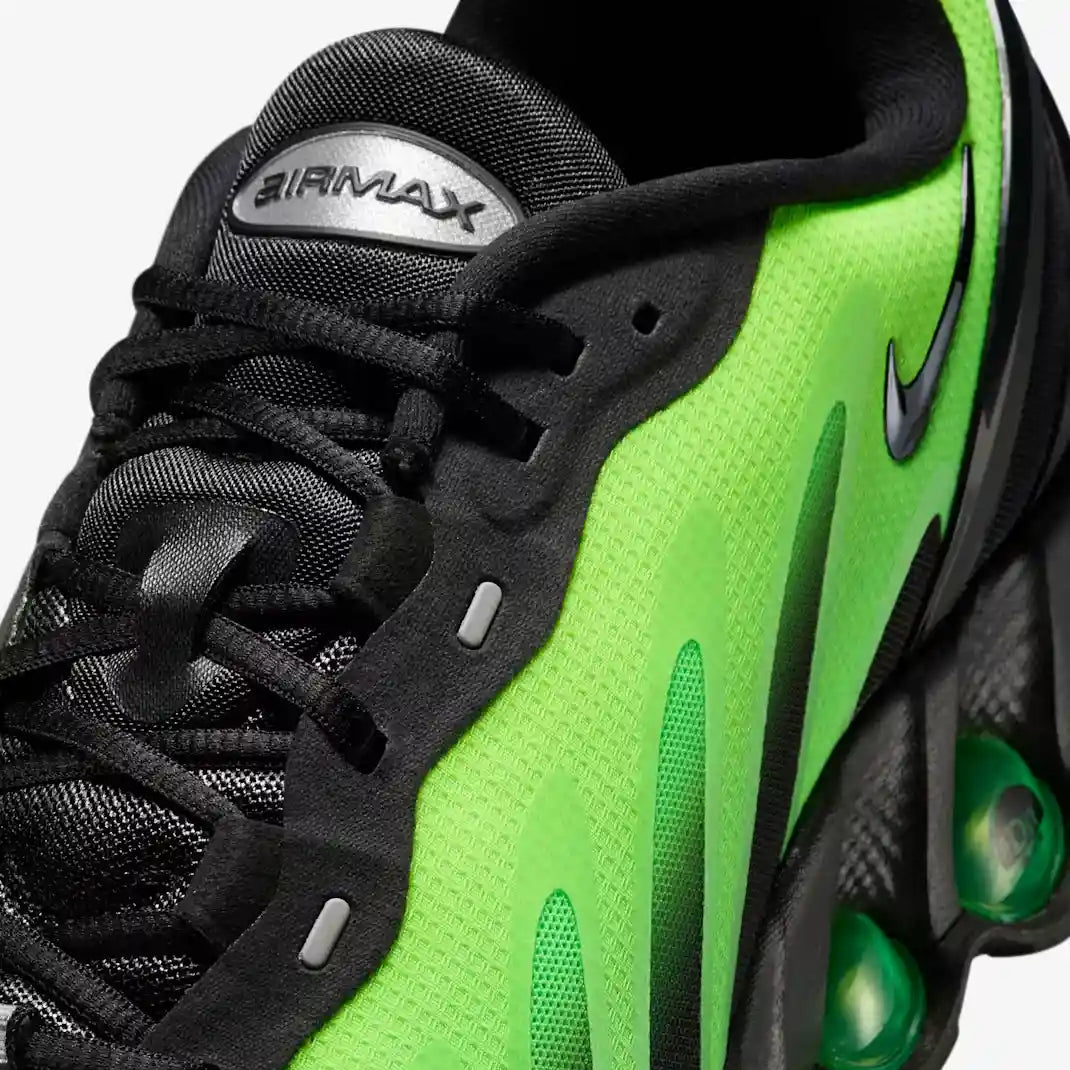 Tênis Verde Com Preto Nike Air Max Dn8 Black Green Strike Parte Frontal em Detalhes