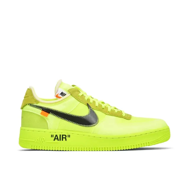 Tênis Verde Nike Air Force 1 Low Off-White Volt Parte Lateral Direita