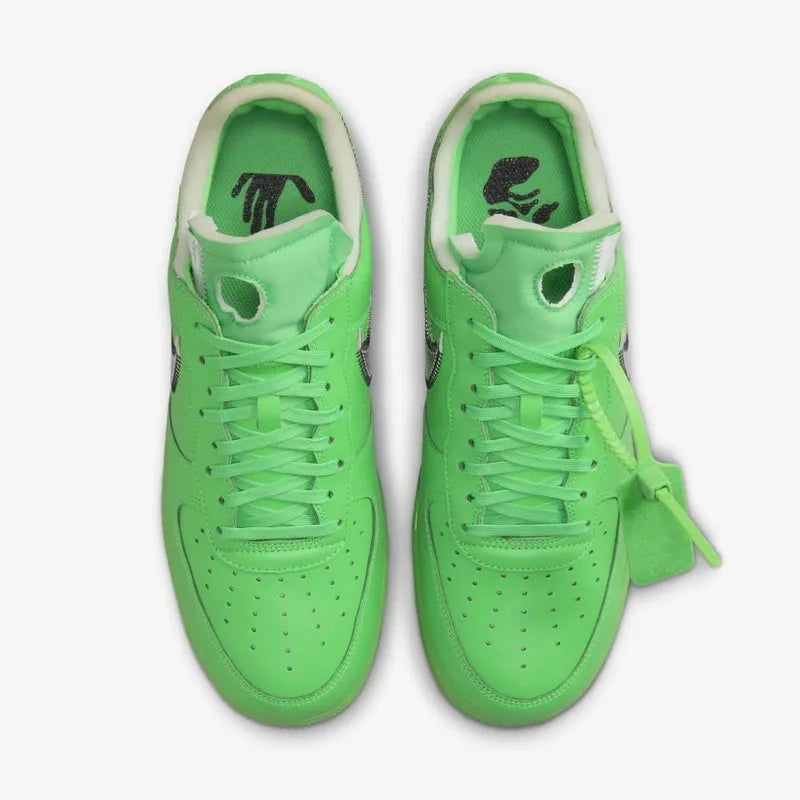 Tênis Verde Nike Air force 1 Low Off White Light Green Spark Visto Por Cima em Detalhes